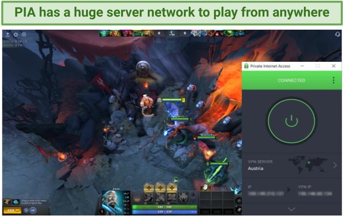 Gameplay of Dota 2 with PIA connected