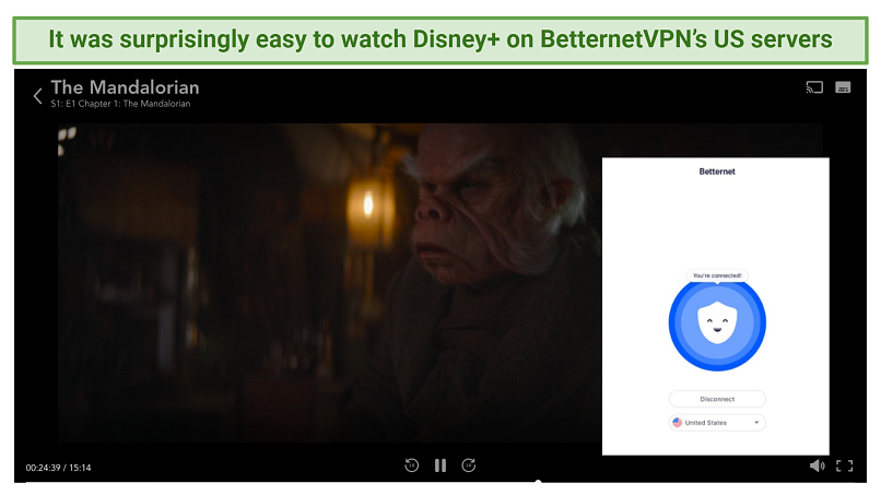 Γραφικό που δείχνει disney+ streaming χρησιμοποιώντας το betternetvpn