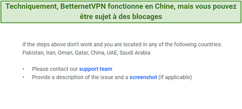 Graphic showing BetternetVPN may not work well in restricted countries