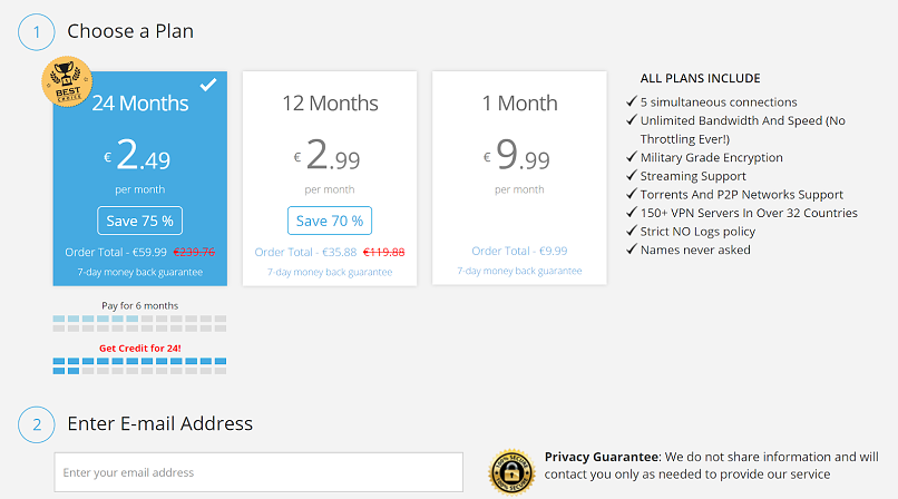 A screenshot of BoxPN VPN's different plans and prices.