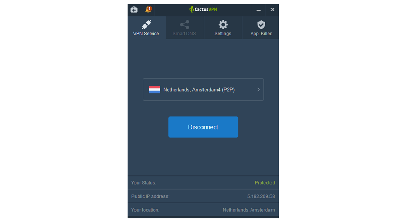 A screenshot of CactusVPN Windows app