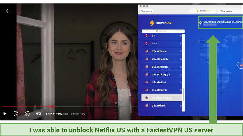 Screenshot of FastestVPN unblocking Netflix US.