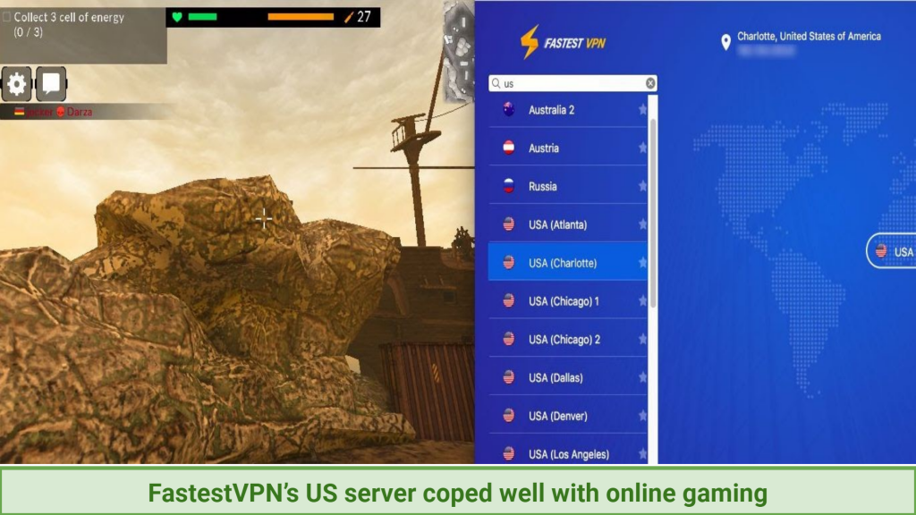 A screenshot showing FastestVPN working with online gaming.