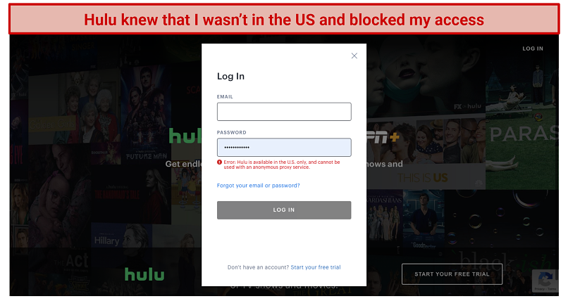 screenshot of Hulu error