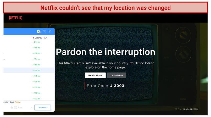 screenshot of Netflix error