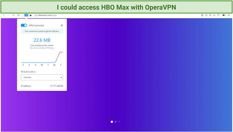 graphic showing HBO Max unblocked with OperaVPN