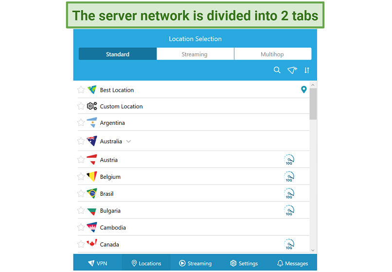 Screenshot of hide.me's server network in its Windows app