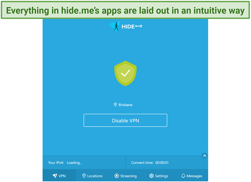 Screenshot of hide.me's Windows app