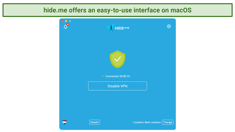 Screenshot of hideme's macOS interface