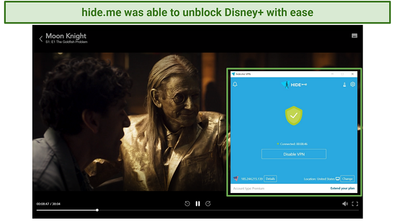 Screenshot of Disney+ unblocked with hideme