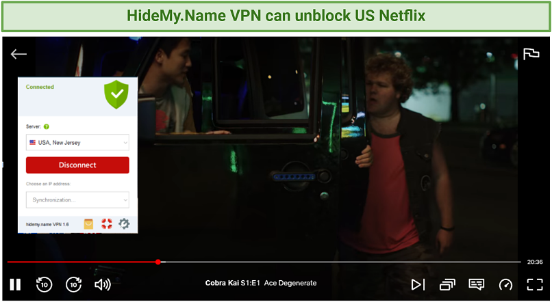 creenshot showing Netflix streaming with HideMy.Name