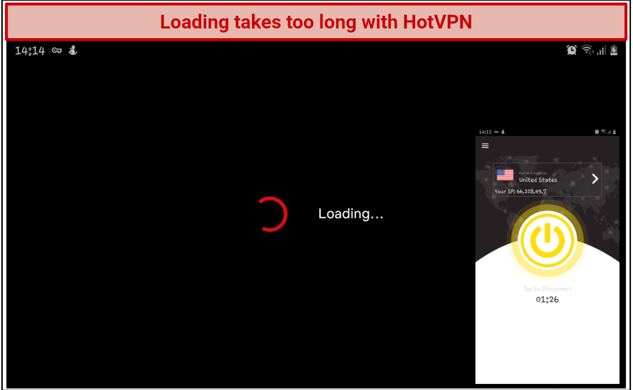 Screenshot showing that Netflix takes too long to buffer with HotVPN.