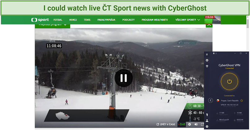 screenshot of CT Sport unblocked with CyberGhost