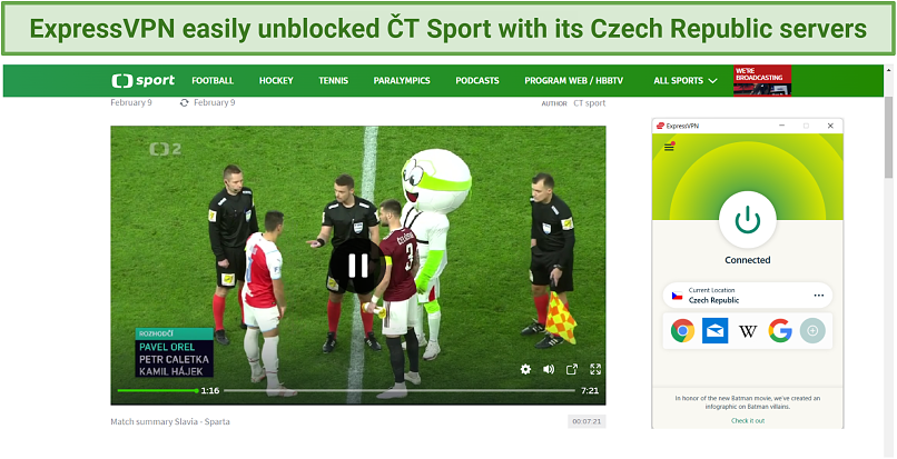 screenshot of CT Sport unblocked with ExpressVPN