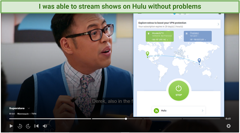 Graphic showing Hulu streaming using VPN Unlimited