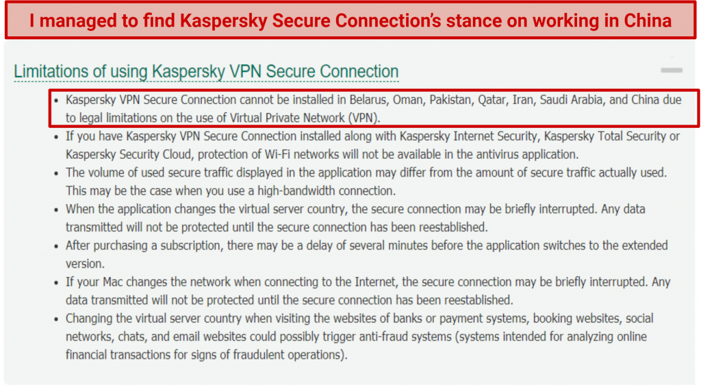 Graphic showing Kaspersky Secure's policy on China