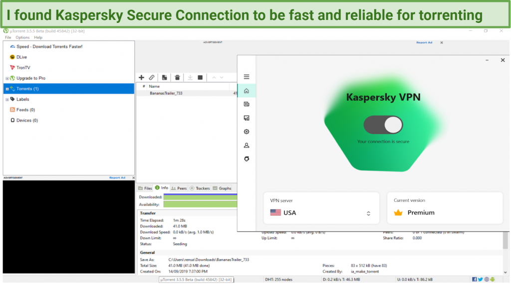 Graphic showing torrenting on kaspersky Secure