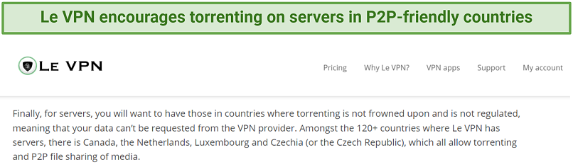 Graphic showing Le VPN's torrent friendly servers