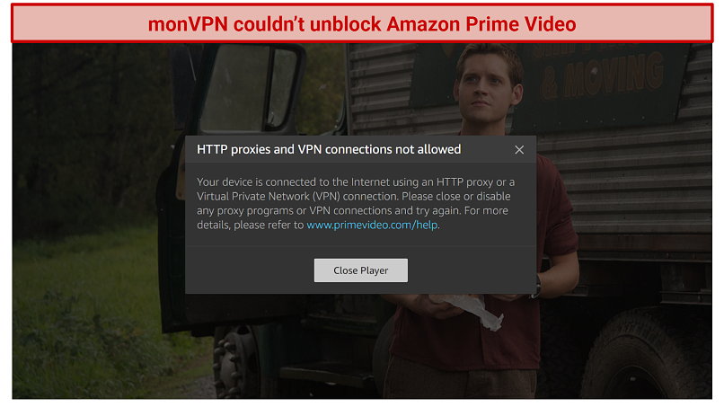 screenshot of Amazon Prime Video error message