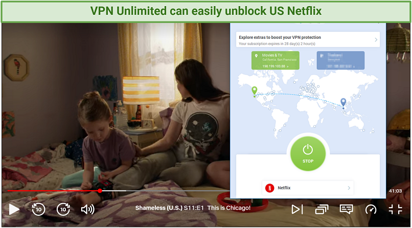 Graphic showing Netflix streaming using VPN Unlimited
