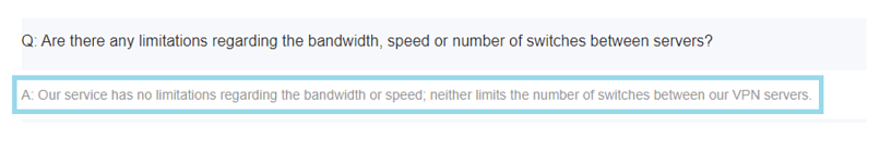 A screenshot showing that NetflixVPN has unlimited bandwidth