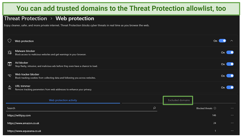 A screenshot of NordVPN's Threat Protection feature