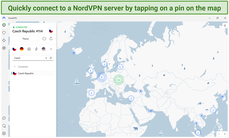 Screenshots of NordVPN connected to servers in the Czech Republic.
