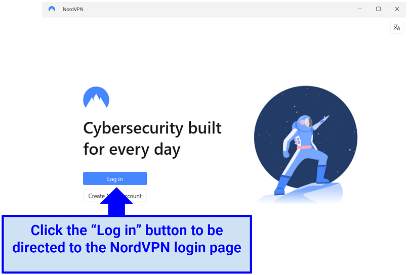 NordVPN Oturum Açma işleminin bir ekran görüntüsü