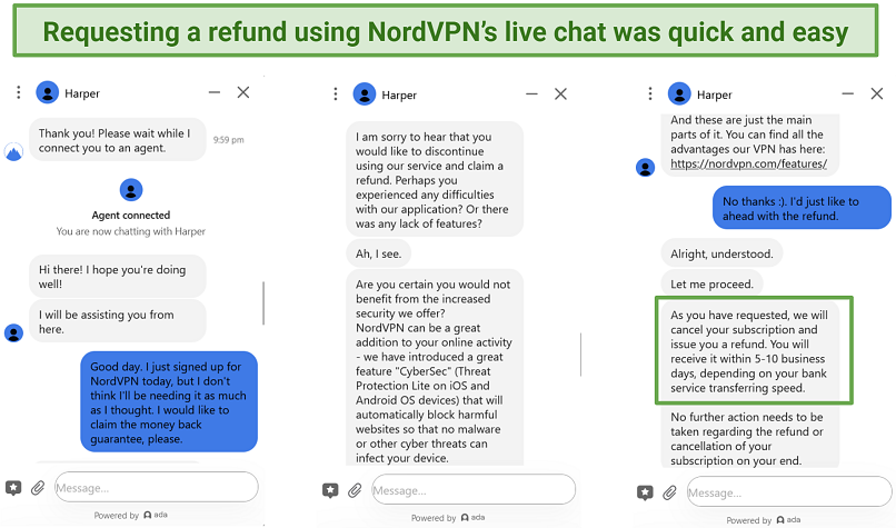 Nordvpn ile konuşmanın ekran görüntüsü