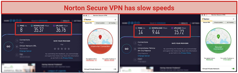Снимок экрана Norton Secure VPN