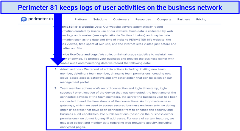 graphic showing Perimeter 81's privacy policy