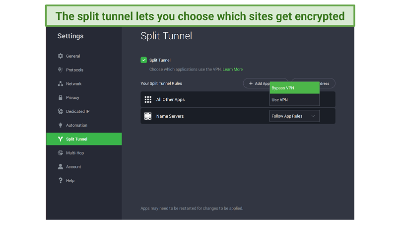 Screenshot delle opzioni Kill Switch nell'app di Windows Accesso a Internet privato