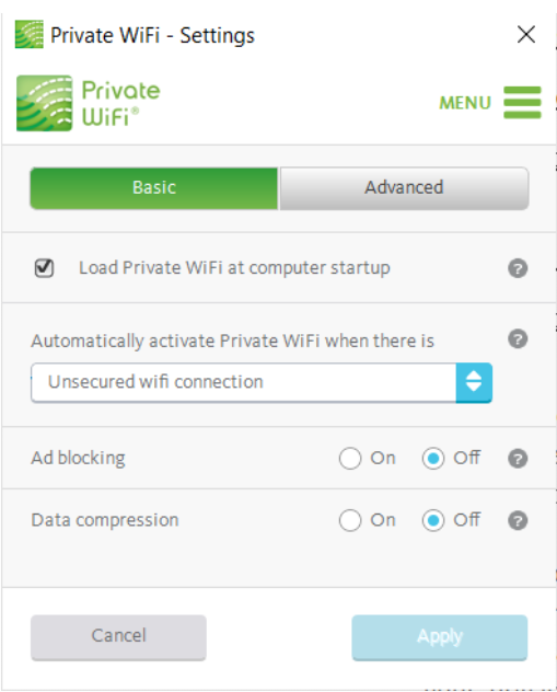 A screenshot of the Private WiFi app