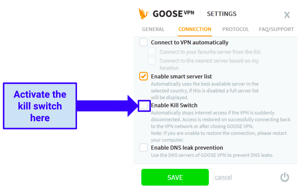Image showing kill switch in Windows app