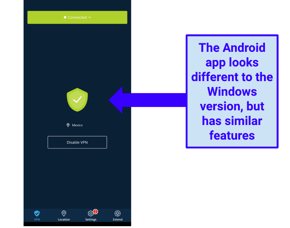 Image showing Hide.me Android app main screen