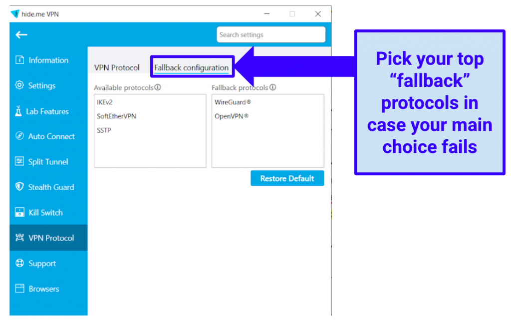 Image showing fallback configuration in Windows app