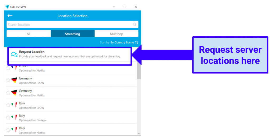 Image showing option to request additional servers in Windows app