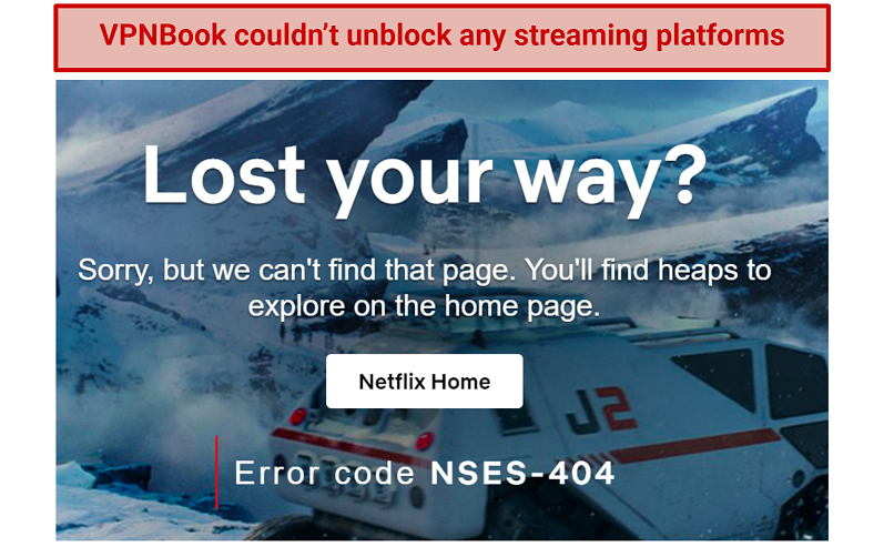 Image showing VPNBook failing to unblock Netflix