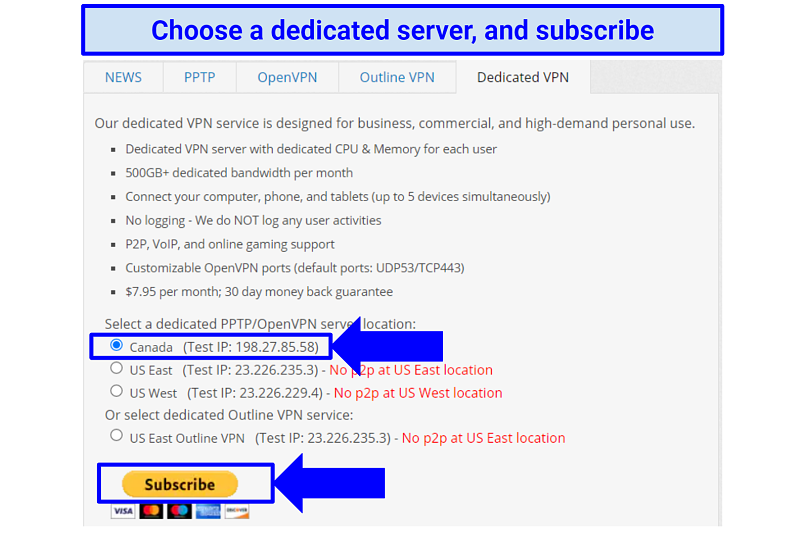 Image showing VPNBook's dedicated VPN subscription page