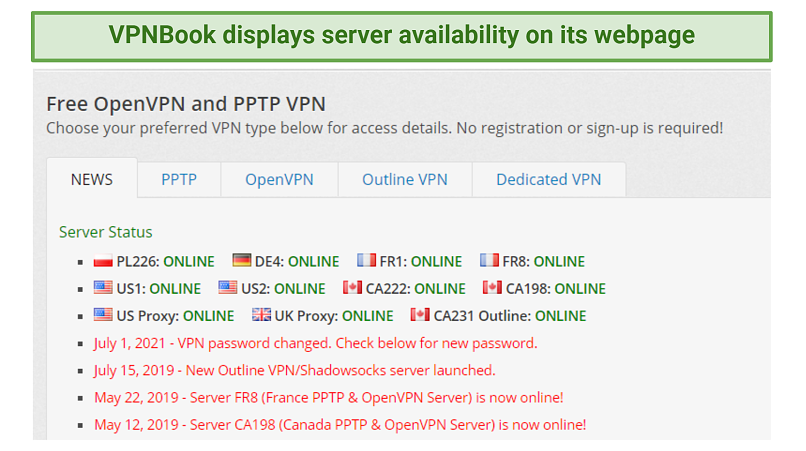 Image showing VPNBook server availability