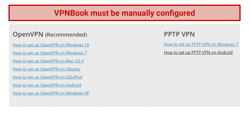 Image showing OpenVPN and PPTP setup guides for VPNBook