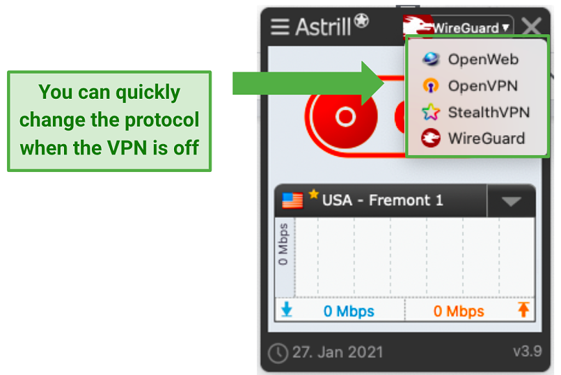 Una captura de pantalla de Astrill VPN