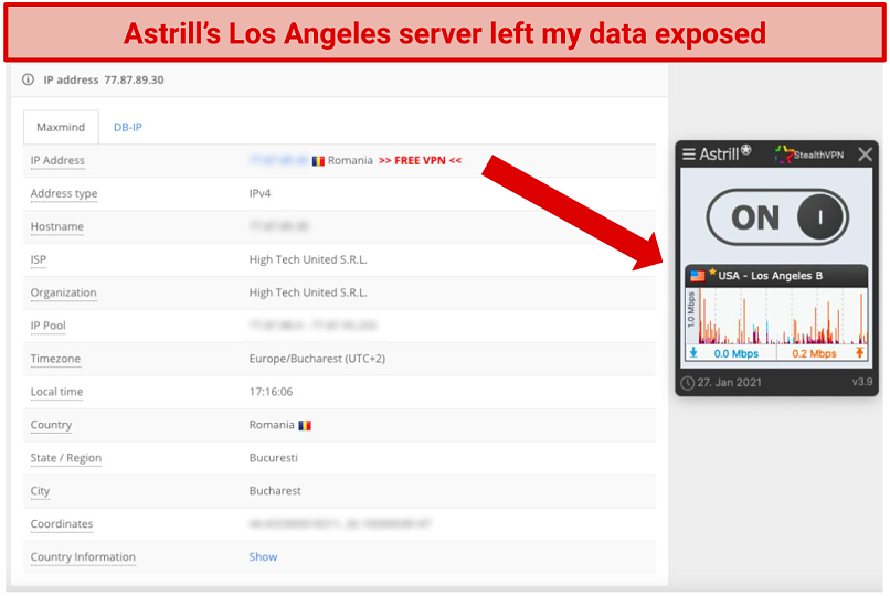 Capture d'écran d'Astrill VPN