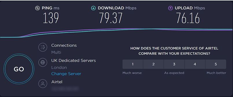 A screenshot of Seedboxes.cc's speeds in London