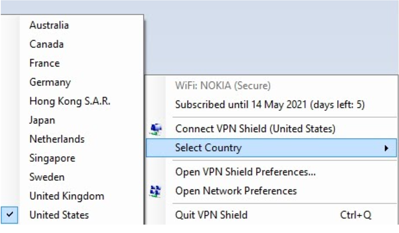 A screenshot of the VPN Shield app