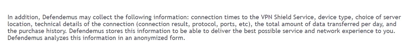 A screenshot of VPN Shield's privacy policy