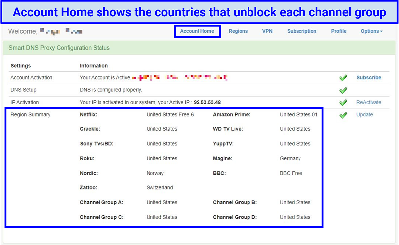 Screenshot of Smart DNS Proxy Account Home section