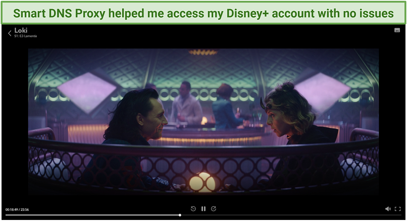 screenshot of Smart DNS Proxy unblocking Loki on Disney+