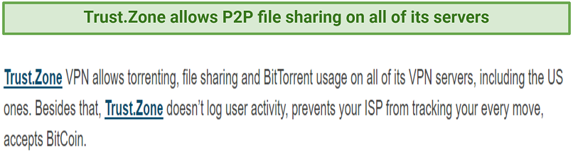 Graphic showing Trust.Zone's torrenting statement