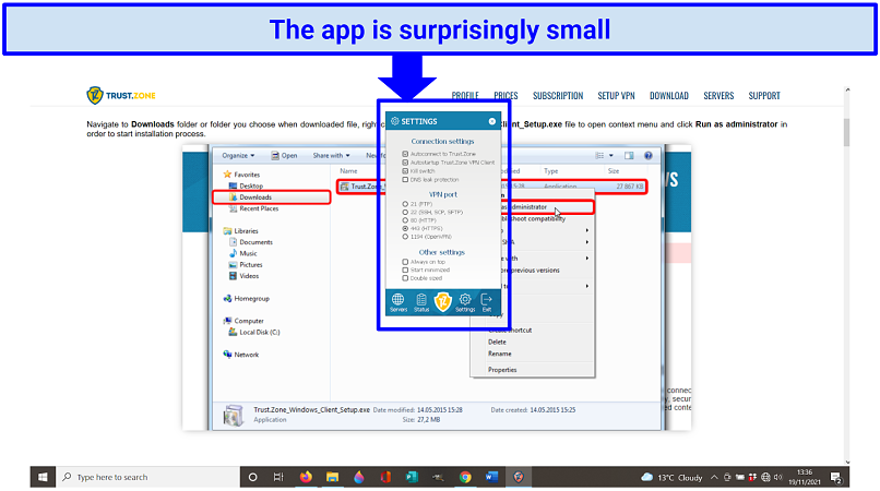 Graphic showing Trust.Zone VPN's small interface